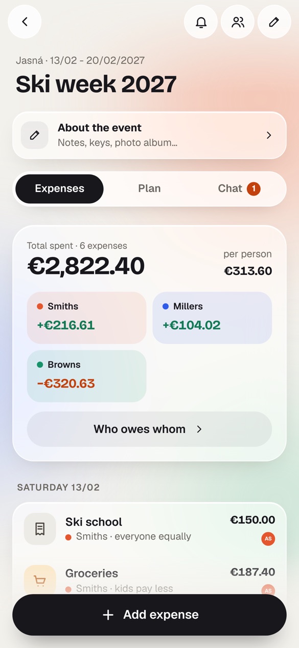 Spolu event with live family balances